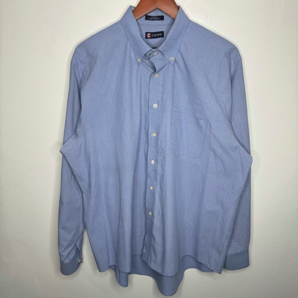 Chaps Classic Fit Wrinkle‎ Free Blue Button Down Shirt Size 18-34/35